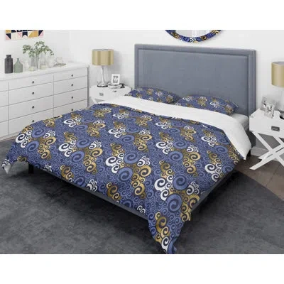 Design Art Retro Luxury Waves Iii Mid-century Duvet Cover Set In Blue