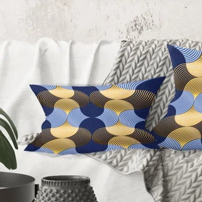 Design Art Retro Luxury Waves In Gold And Blue Ii - Mid-century Modern Printed Throw Pillow