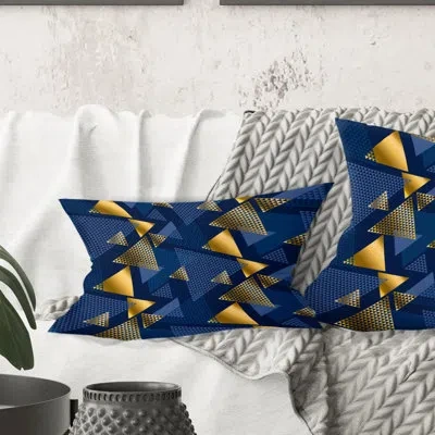 Design Art Retro Luxury Waves In Gold And Blue Ix - Mid-century Modern Printed Throw Pillow