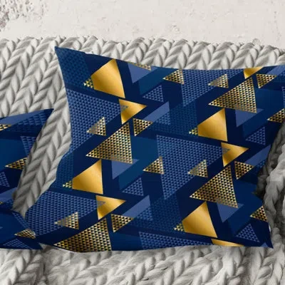 Design Art Retro Luxury Waves In Gold And Blue Ix - Mid-century Modernprinted Throw Pillow In Blue;gold