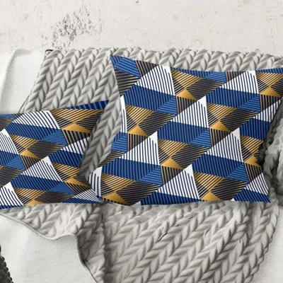 Design Art Retro Luxury Waves In Gold And Blue - Mid-century Modernprinted Throw Pillow