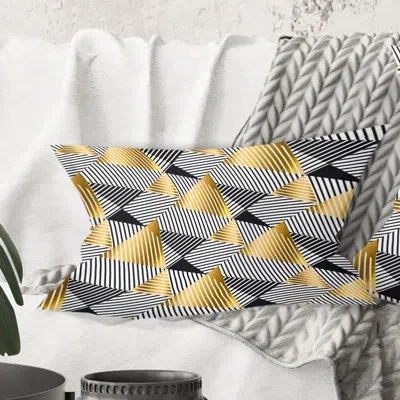 Design Art Retro Luxury Waves In Gold And Blue Vi - Mid-century Modern Printed Throw Pillow
