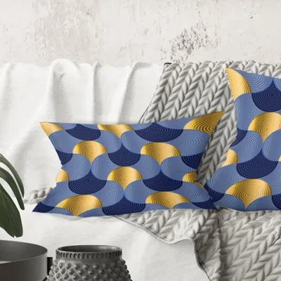 Design Art Retro Luxury Waves In Gold And Blue Viii - Mid-century Modern Printed Throw Pillow