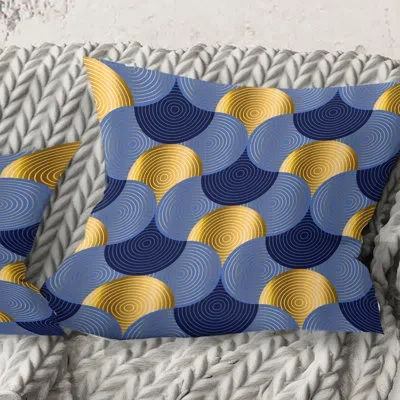 Design Art Retro Luxury Waves In Gold And Blue Viii - Mid-century Modern Printed Throw Pillow In Blue;gold