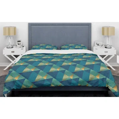 Design Art Retro Luxury Waves V Mid-century Duvet Cover Set In Gold,gray