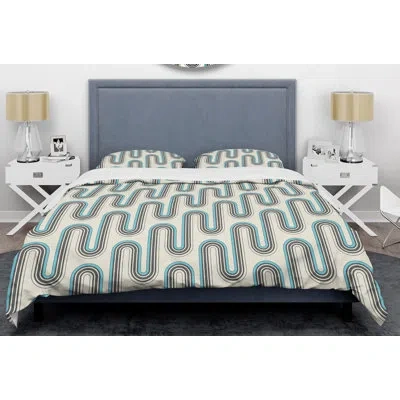 Design Art Retro  Minimal Iv Mid-century Duvet Cover Set In Blue,white