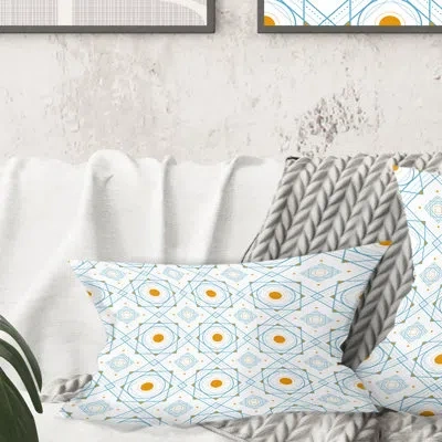 Design Art Retro Minimal Patttern In Orange And Bluye - Mid-century Modern Printed Throw Pillow