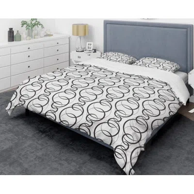 Design Art Retro  Minimal Vi Mid-century Duvet Cover Set In Black
