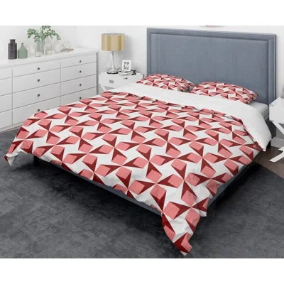 Design Art Retro  Minimal Xiii Mid-century Duvet Cover Set In Red