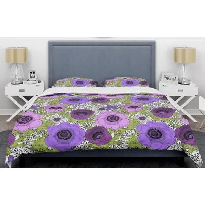 Design Art Retro Monochrome Flowers Mid-century Duvet Cover Set In Black,white
