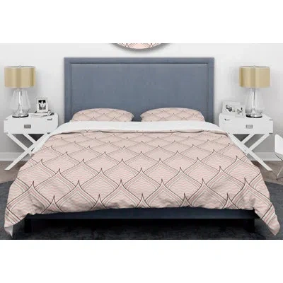 Design Art Retro Ornament With Decorative Elements Mid-century Duvet Cover Set In Pink