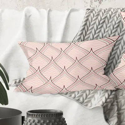 Design Art Retro Ornament With Decorative Elements - Mid-century Modernprinted Throw Pillow In Pink