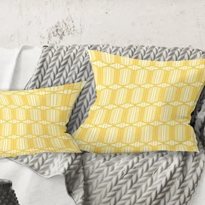 Design Art Retro Ornamental Design Iii - Mid-century Modernprinted Throw Pillow In Yellow