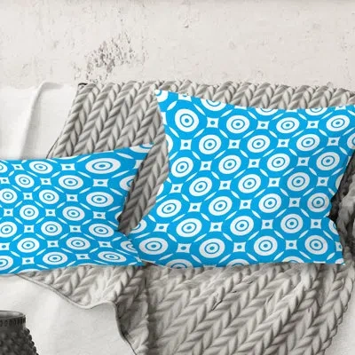 Design Art Retro Ornamental Design Iv - Mid-century Modernprinted Throw Pillow In Blue;cream