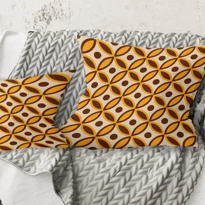 Design Art Retro Ornamental Design V - Mid-century Modernprinted Throw Pillow In Yellow