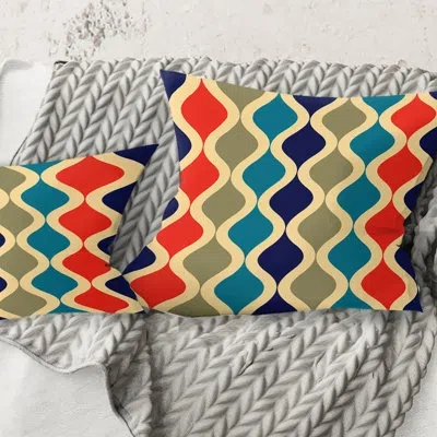 Design Art Retro Ornamental Design Vi - Mid-century Modernprinted Throw Pillow In Blue;white;green;red;yellow;pink