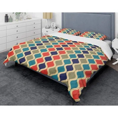 Design Art Retro Ornamental Design Vi - Modern Abstract Duvet Cover Set - Microfiber Polyester In Blue,orange,blue