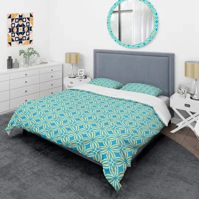 Design Art Retro Ornamental I Mid-century Duvet Cover Set In Blue,green