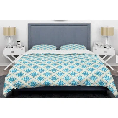 Design Art Retro Ornamental I Mid-century Duvet Cover Set In Blue,teal