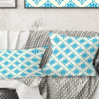 Design Art Retro Ornamental Pattern I - Mid-century Modernprinted Throw Pillow In Blue;blue