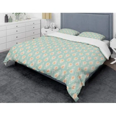 Design Art Retro Ornamental Viii Mid-century Duvet Cover Set In Blue,white