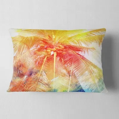 Design Art Retro Palm Red Yellow Watercolor - Forest Printed Throw Pillow