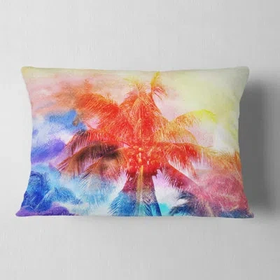Design Art Retro Palms Red Watercolor - Forest Printed Throw Pillow