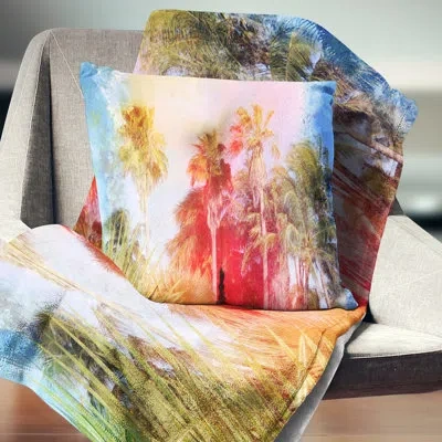 Design Art Retro Palms Watercolor - Forest Printed Throw Pillow
