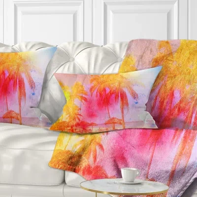 Design Art Retro Palms Yellow Watercolor - Forest Printed Throw Pillow