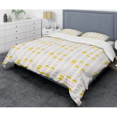 Design Art Retro Pastel Circular Iii Mid-century Duvet Cover Set In Yellow
