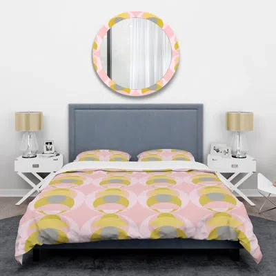 Design Art Retro Pastel Circular Iv - Mid-century Comforter Set 4 Pcs In Green;pink