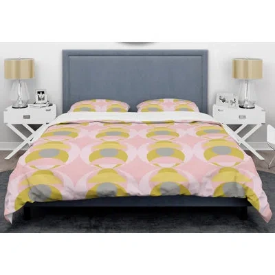 Design Art Retro Pastel Circular Iv Mid-century Duvet Cover Set In Gold