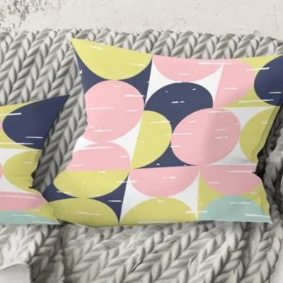 Design Art Retro Pastel Circular Pattern I - Mid-century Modernprinted Throw Pillow In Yellow;pink