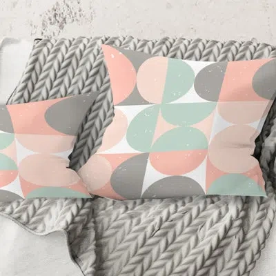 Design Art Retro Pastel Circular Pattern Ii - Mid-century Modernprinted Throw Pillow In Gray;pink