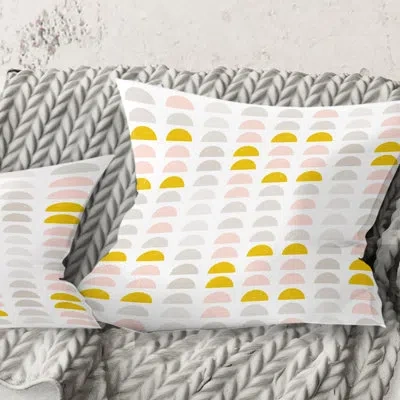 Design Art Retro Pastel Circular Pattern Iii - Mid-century Modernprinted Throw Pillow In Yellow