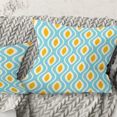 Design Art Retro Pattern Abstract Design I - Mid-century Modernprinted Throw Pillow In Blue