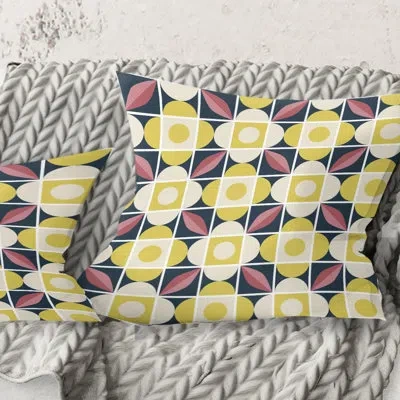 Design Art Retro Pattern In Mosaic Style - Mid-century Modernprinted Throw Pillow In Yellow