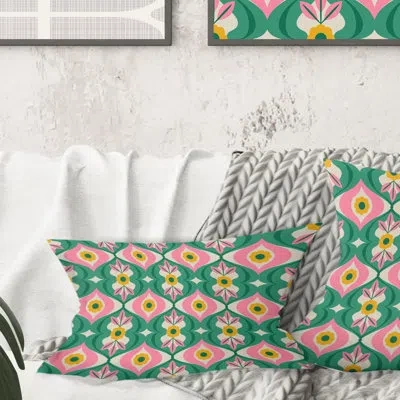 Design Art Retro Pattern With Flowers And Leaves - Mid-century Modern Printed Throw Pillow