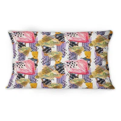 Design Art Retro Pattern With Pink And Green Elements - Mission & Craftsman Printed Throw Pillow 12" X 20"