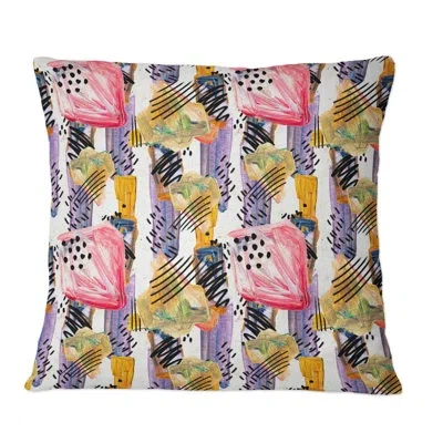 Design Art Retro Pattern With Pink And Green Elements - Mission & Craftsman Printed Throw Pillow In Red;yellow