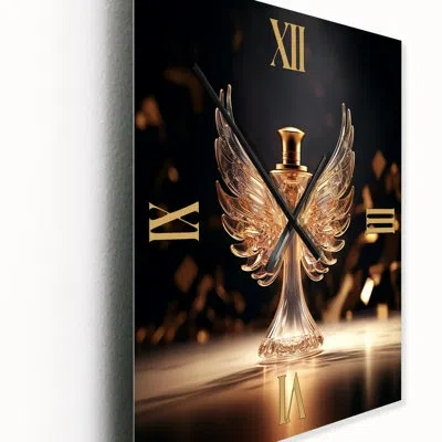 Design Art Retro Perfume Bottle Exquisite Design Ii - Perfumes Wall Clock In Gold