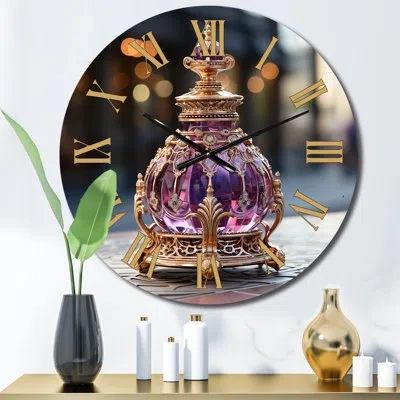Design Art Retro Perfume Bottle Exquisite Design Viii Metal Wall Clock In Gray;purple;gold