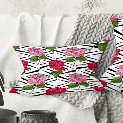 Design Art Retro Pink And Red Roses - Mid-century Modernprinted Throw Pillow