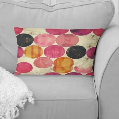 Design Art Retro Pink Beige Midcentury Circlres - Midcentury Lumbar Pillow In Beige;pink