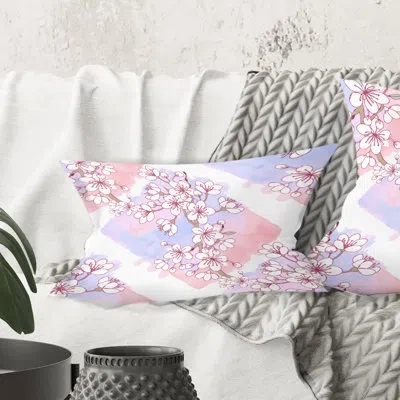Design Art Retro Pink Flower Pattern I - Mid-century Modernprinted Throw Pillow