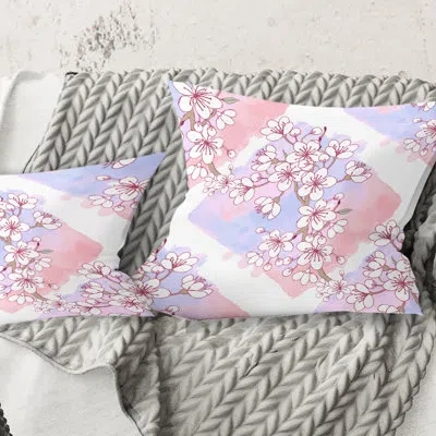 Design Art Retro Pink Flower Pattern I - Mid-century Modernprinted Throw Pillow