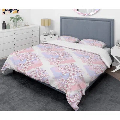 Design Art Retro Pink Flower Pattern I - Vintage Abstract Duvet Cover Set - Microfiber Polyester