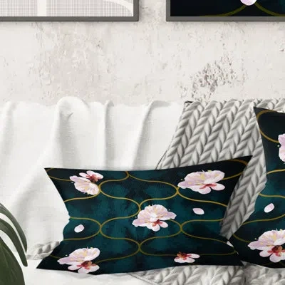 Design Art Retro Pink Flower Pattern Ii - Mid-century Modernprinted Throw Pillow