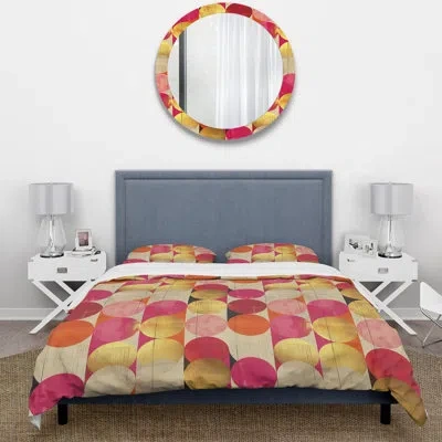 Design Art Retro Pink Gold Midcentury Circles Glam I - Midcentury Duvet Cover Set In Pink;gold