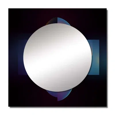 Design Art Retro Purple Geometrics On Minimal Black Ii - Modern Geometric Square Mirror Wall Decor For Bedroom In Blue;black